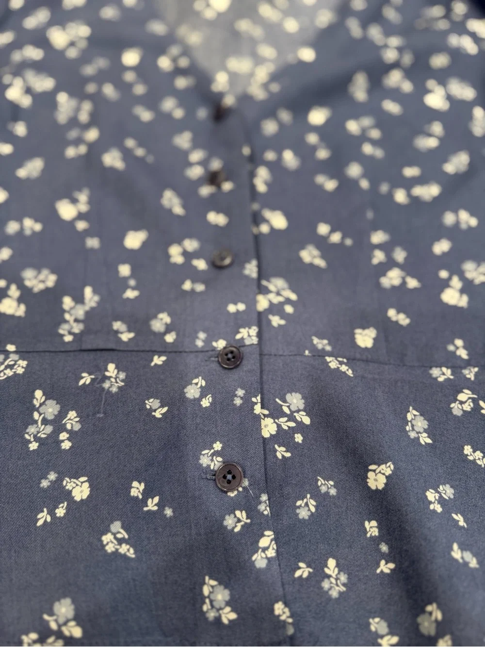 Reformation Periwinkle Blue Floral Button-Front Top